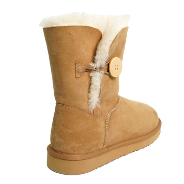 Women's Grand-Upper Wood Button Sheepskin boots 100% natural Australian merino sheepskin